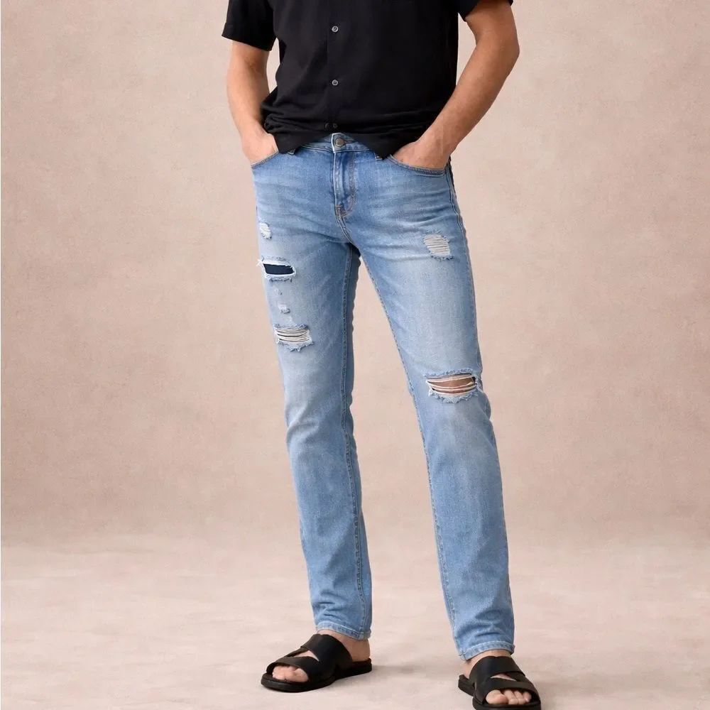 Empyre Skeletor Distressed Slim Leg Jeans Size 38